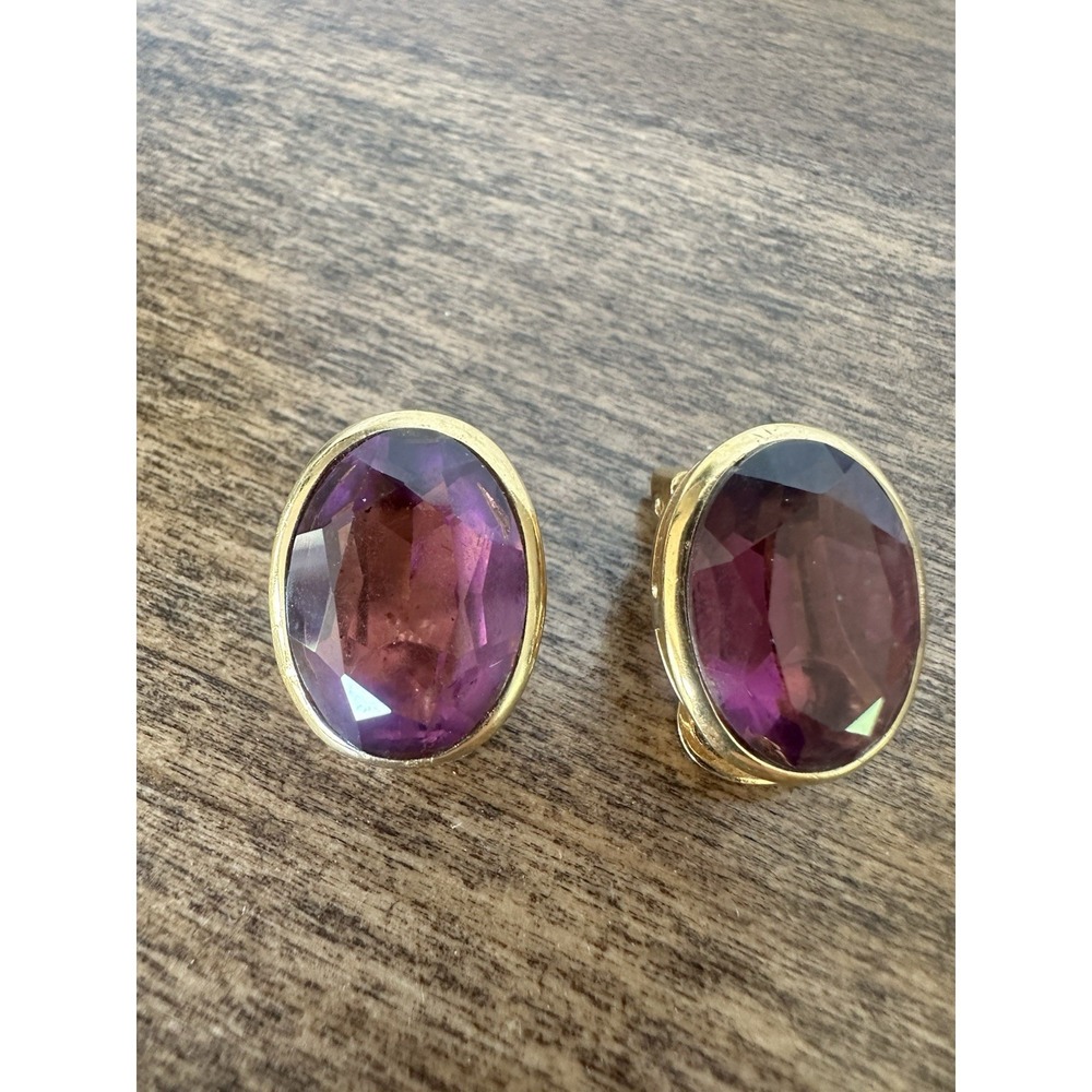 Vintage Christian Dior Crystal Clip On Purple Signed Earrings